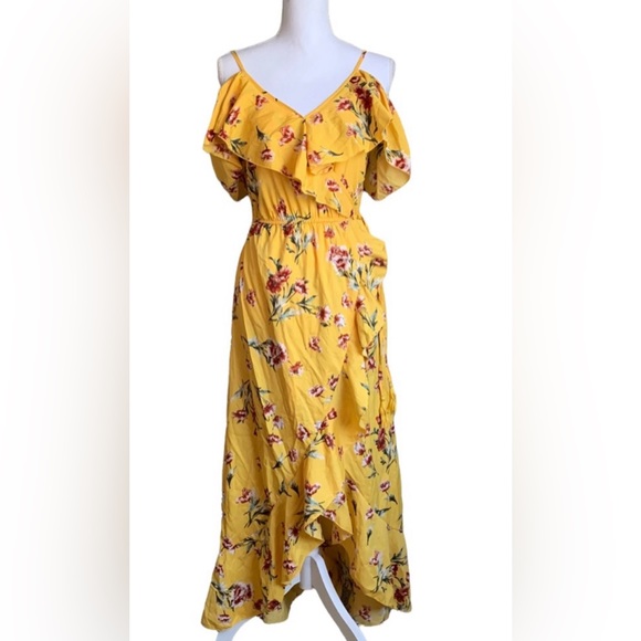 indulge Dresses & Skirts - Blush Cold Shoulder Spaghetti Strap Floral High Low Maxi Dress